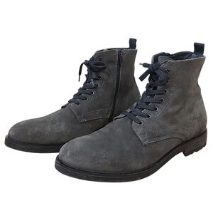 L'intervalle Women Grey Suede Lace-up Ankle Boots Size 43 EU Chukka Mid-calf Zip